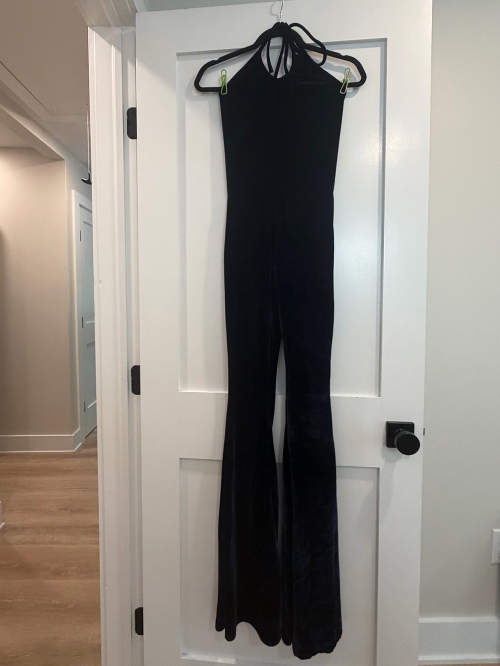 Rat & Boa Navy Velvet Halter Jumpsuit with Flared Legs